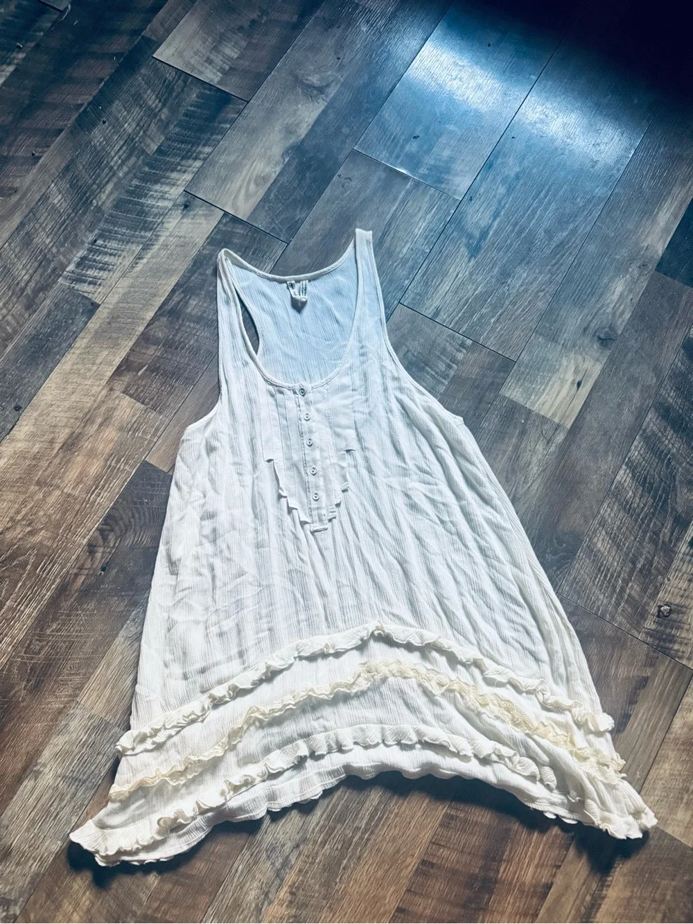 Free People Cream Ruffle-Trim Tank